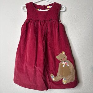 Baby Boden Red Corduroy Dress with Bear Appliqué